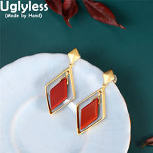 Uglyless Rhombus in Rhombus Simple Geometric Jewelry for Women Natural Agate Square Earrings Real 925 Silver Brincos Gold Studs 2024 - buy cheap