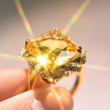 MOONROCY Rose gold Color Square Yellow Rings Vintage Crystal Wedding Engagement Ring Party Jewelry for Women Gift Dropshipping 2024 - buy cheap