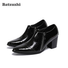 Zapatos de tacón alto de 6,8 cm para Hombre de Batzuzhi, Zapatos de vestir de cuero negro con puntera y cremallera, Zapatos de fiesta para Hombre de diseñador, 38-46 2024 - compra barato