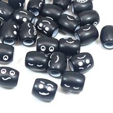 50 Black Color With White Expression Smile Oval Tube Beads 12X10mm with Big Hole 2024 - buy cheap