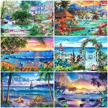 MomoArt-Kits de punto de cruz de diamantes de la costa bordada de diamantes, pintura de paisaje, mosaico cuadrado completo, diamantes de imitación, regalo hecho a mano 2024 - compra barato