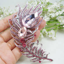 Woman's Elegant Pink Rhinestone Crystal Peacock Feather Brooch Pin 2024 - buy cheap