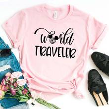 Женская хлопковая футболка, хипстерская футболка с принтом «World traveler», с забавным принтом, подарок для девушек, топ для девочек, Прямая поставка, с рисунком «Yong» 2024 - купить недорого