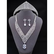 Tiara de casamento e colar de zircônio cúbico 5a, conjunto de brincos, joias, acessórios para mulheres 2024 - compre barato