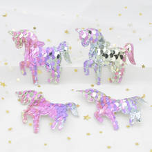 16Pcs 65*60mm Glitter Unicorn Appliques with Light Rainbow Sequins Padded Patches for Clothes Sewing Supplies Headwear Decor F45 2024 - buy cheap