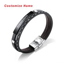 Trendy Custom Logo Engrave Name Bracelet Men Women Glossy Woven Friendship Id Leather Stainless Steel Bracelets 2024 - buy cheap