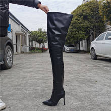 Botas de baile de tacón de aguja para mujer, zapatos de tacón alto hasta el muslo, con punta puntiaguda, sexys, a la moda, hasta la rodilla 2024 - compra barato