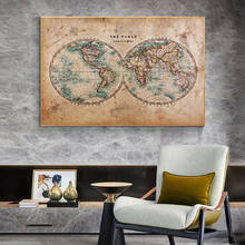 Póster Vintage de mapa del mundo en lienzo, pintura de mapa antiguo, carteles e impresiones, mapa Retro antiguo, imagen artística de pared para sala de estar 2024 - compra barato