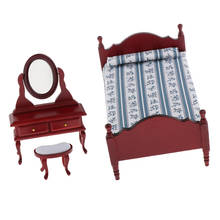 1/12 Dollhouse Miniature Furniture Set - Wooden Single Bed And Dressing Table with Stool - for Doll House Bedroom Accessories 2024 - buy cheap