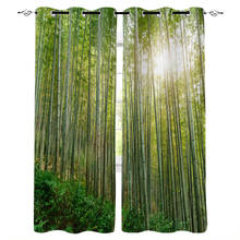 Cortinas de ventana verde de bosque de bambú para sala de estar, cocina, dormitorio de niños, decoración interior del hogar 2024 - compra barato