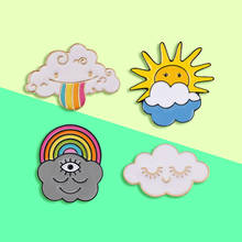Pin esmaltado de arco iris para niños, broche de nube blanca y gris, bolsa de Camisa vaquera, joyería meteorológica, regalo divertido 2024 - compra barato