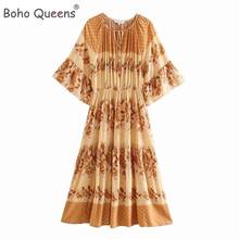 Boho Queens Women  Floral Print Batwing Sleeve Beach Bohemian Maxi Dress Ladies V Neck Tassel Happie  Vestidos 2024 - buy cheap