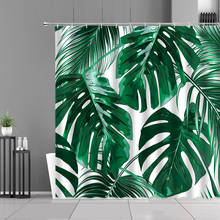 Cortina de banho com folhas verdes de plantas tropicais, cortina de palmeira monstera decoração de banheiro e casa à prova d'água 2024 - compre barato