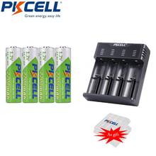 Pkcell-4 pilhas recarregáveis aa e aaa, kit com 4 peças, mini carregadores, bateria nimh/nicd aa/aaa, 4 portas usb, tomada + presente 2024 - compre barato