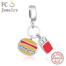 FC Jewelry-Colgante de Plata de Ley 925 para pulsera, abalorio para hamburguesa, esmalte naranja, patatas fritas, Berloque 2024 - compra barato