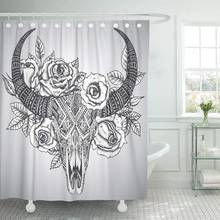 Indian Bull Skull in Tattoo Tribal Flowers Roses Shower Curtain Waterproof Polyester Fabric 60 x 72 Inches Set with Hooks 2024 - buy cheap