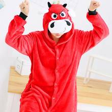 Kigurumi Bull OX Pajama Adult Animal Onesie Women Men Couple 2020 Winter Pajamas Suit Sleepwear Flannel Pijamas 2024 - buy cheap