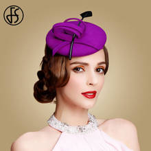 Chapéu fascinator fs roxo para casamento chapéu feminino de lã de feltro rosa chapéus elegantes caixa de pinos para mulheres chapéus de igreja festa pretos 2024 - compre barato