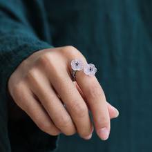 Anillos artísticos de moda para mujer, anillo de Plata de Ley 925 con doble flor de cristal transparente, joyería fina para fiesta y boda, regalo de novia 2024 - compra barato