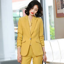 Novelty Yellow Autun Winter Formal Uniform Designs Pantsuits for Women Business Work Wear OL Styles Porfessional Blazers Set 2024 - buy cheap