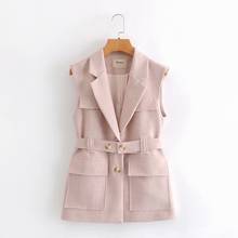 Chaqueta de estilo coreano para mujer, abrigo informal con bolsillo sin mangas y cinturón, estilo Harajuku, a la moda, de un solo pecho 2024 - compra barato