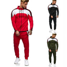 2020 Spring Mens Stitching Tracksuit Long Sleeve Zipper Hooded Sweatshirt Pants Running Sets Male Gym Jogging Sportswear Suit 2024 - buy cheap