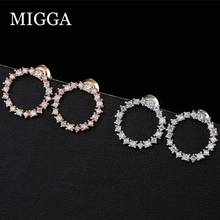 MIGGA Minimalism Round Shaped Cubic Zircon Stud Earrings Rose Gold Color CZ Crystal Women Studs Jewelry 2024 - buy cheap
