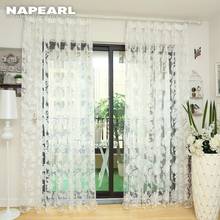 NAPEARL Tulle Curtains Floral Design Window Treatments White Fabrics  Made Jacquard Kitchen Door Sheer Panel Transparent 2024 - buy cheap