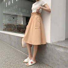 Mulheres casual sólido saias moda verão nova senhora a-line bolsos saias de alta qualidade feminina império coreano na altura do joelho saias 2024 - compre barato