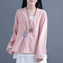 Ropa de estilo chino para mujer, camisas de algodón y lino Vintage, blusas de manga larga Hanfu para mujer, Tops FF3014 2021 2024 - compra barato