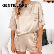 Gentillove Women Summer Two Pieces Sets Elegant Satin Loose T Shirt and Shorts Suits Casual Solid Short Sleeve Blouses Outfits 2024 - buy cheap