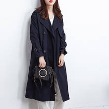 Dark blue windbreaker female 2020 autumn women's coat new loose suit collar long coat over the knee long trench coat 2024 - buy cheap