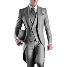 2020 Newest Grey Men Long Tailcoat Mans Suits for Wedding Groomsmen Slim Suits Groom Suit Three pieces Suit(Jacket+Pants+Vest) 2024 - buy cheap