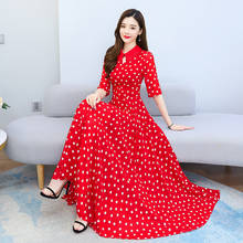 TingYiLi Peter Pan Neck Dot Printed Chiffon Dress Women Summer A-line Long Maxi Dress Elegant Ladies Party Dress 2024 - buy cheap