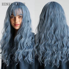 HENRY-Suarez mucho de la onda de agua azul pelucas para blanco y negro de las mujeres Afro fiesta Cosplay pelucas de pelo sintético con flequillo de alta temperatura 2024 - compra barato