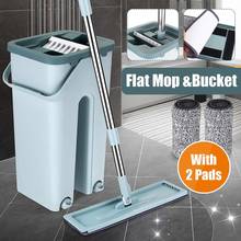 Flat Squeeze Mop and Bucket Hand Free Wringing Wash Floor Cleaning Wet Dry Usage Lazy Mop with Microfiber Pads 2024 - купить недорого