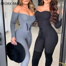 Off Shoulder Eyelet Lace Up Plain Jumpsuit  Solid Long Sleeve Jumpsuit  Casual Look for Women 2020 2024 - buy cheap