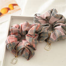 2020 New Spring Color Plaid Scrunchie D-Shaped Hanging Chain Fashion Women Ponytail Hair Ring Girls Elastic Hair Accessories 2024 - buy cheap