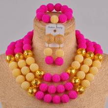 Conjunto de joias de casamento com 3 camadas, estiloso, faça você mesmo, nas cores rosa e ouro, com pérolas simuladas, colar africano 2024 - compre barato