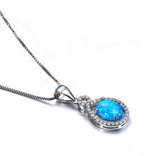 Blue Opal Oval Stone Pendant Necklaces For Women Wedding Jewelry Vintage Fashion Female Dainty Bride Silver Color Chain Necklace 2024 - buy cheap