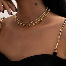 Conjunto de 2 unids/set de collares de cristal para mujer, Gargantilla gruesa, Color dorado/plateado, geométrico, Punk, regalos de joyería 2024 - compra barato
