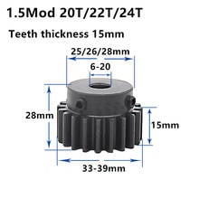 Ennegrecimiento de alta frecuencia, 1,5 M, 20T, 22T, 24T, engranaje de 15mm, 1.5mod, 6-20mm de ancho 2024 - compra barato