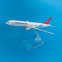 Avião de modelo de 16cm, aeronave de metal fundido, modelo 1: 777, avião de companhia turquesa, presente de brinquedo 2024 - compre barato