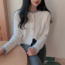 New Fashion Women Knitted Cardigan Sweater Female Korean Style Beading Button Chic Elegant Tops 2024 - buy cheap