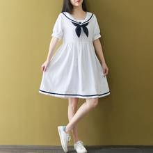 Japan Mori Girl Kawaii Sweet Dress New Summer Women Short Sleeve Sailor Collar Cotton Dresses Black,White Vestidos DA765 2024 - buy cheap