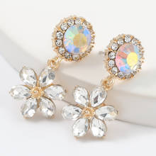 HYSECMAO Korean Elegant Flower-Shaped Colorful Rhinestone Drop Earrings for Women High-Quality Trend Clear Acrylic Party Jewelry 2024 - buy cheap