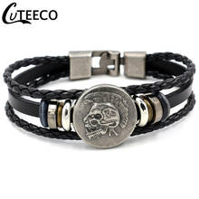 Cuteeco tribal crânio indiano punk charme pulseiras para homens couro genuíno envoltório pulseira moda bohemia jóias 2024 - compre barato