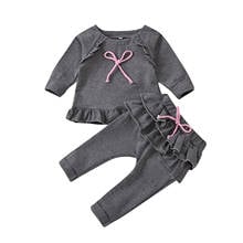 Newborn Infant Baby Girls Clothes Long Sleeve Solid Bowknot Tops Ruffles Pants Set 6 12 18 24 Months 3 Years ropa para bebes 2024 - buy cheap