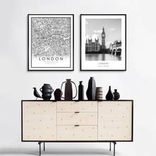 Black and White London City Map Poster Canvas Print United kingdom Travel Posters Wall Art Pictures Painting Living Room Decor 2024 - buy cheap