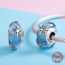 Cuentas de cristal de plata esterlina 925 auténtica, accesorio de invierno, azul nieve, apto para brazalete, abalorio, joyería artesanal 2024 - compra barato